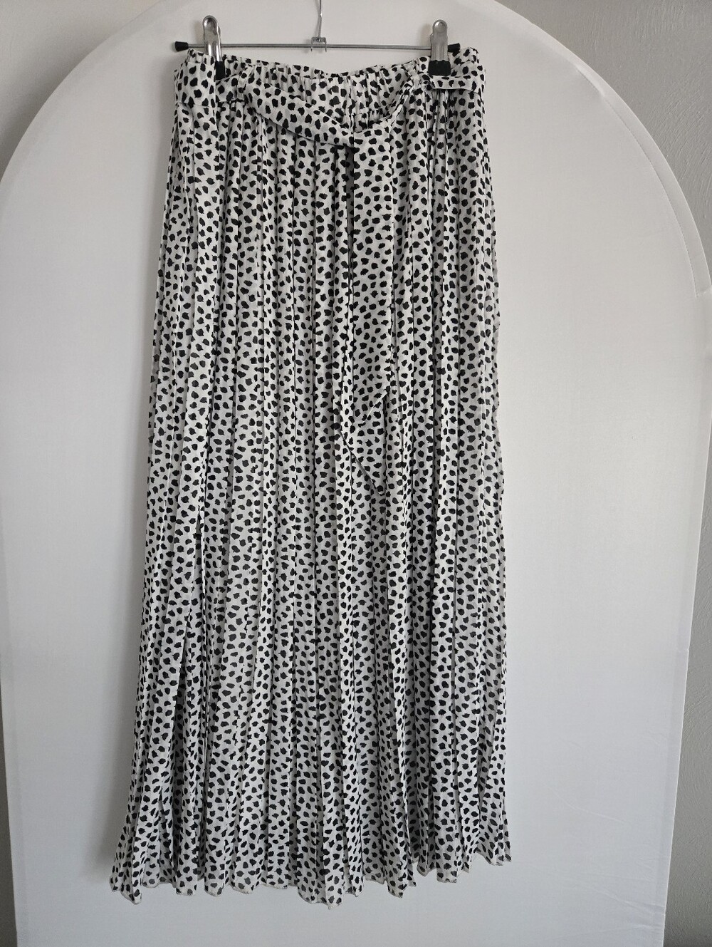 Joie Black and White Polka Dot Pleated Maxi Skirt